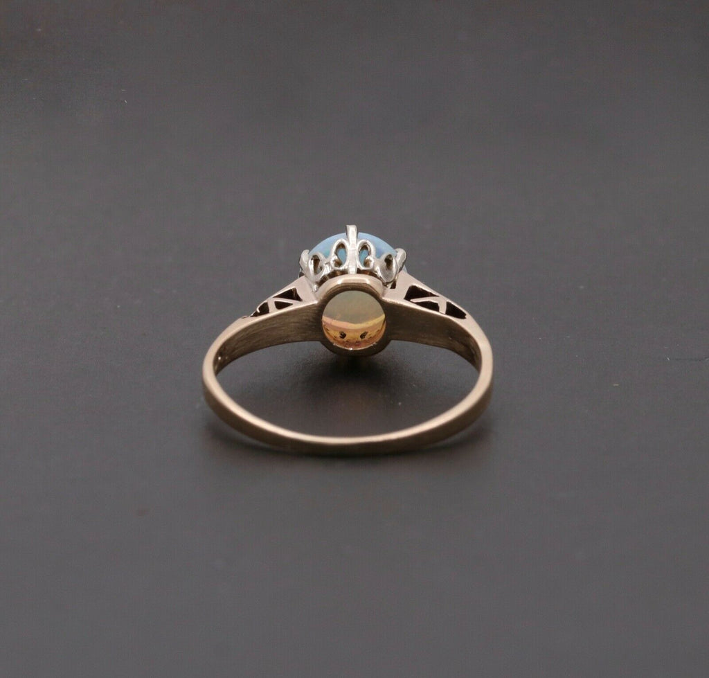 Art Deco Watery Translucent Opal 10K Yellow Gold Ring
