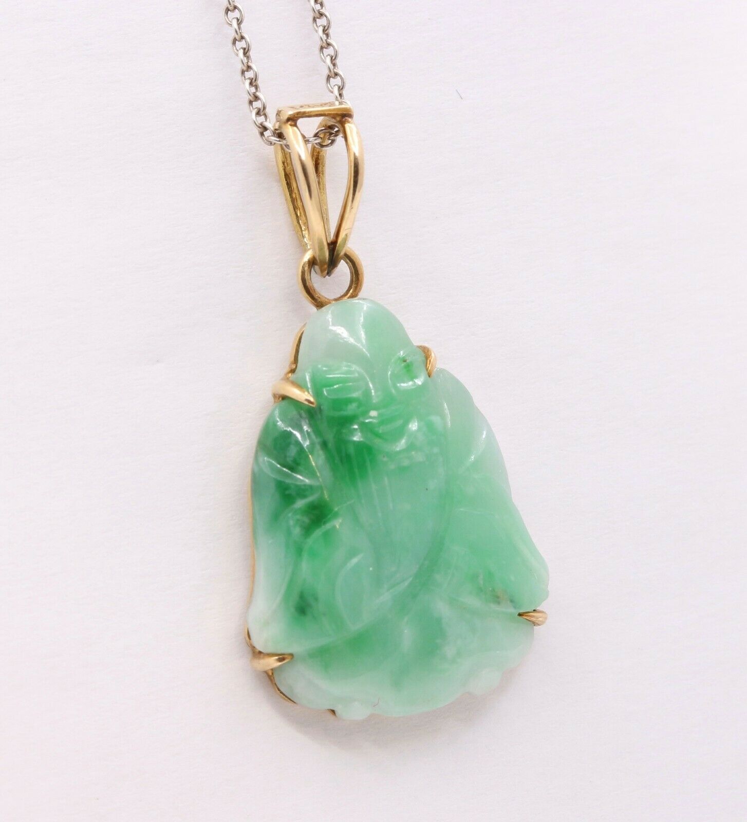 Vintage 14K Yellow Gold Jade Buddha Pendant