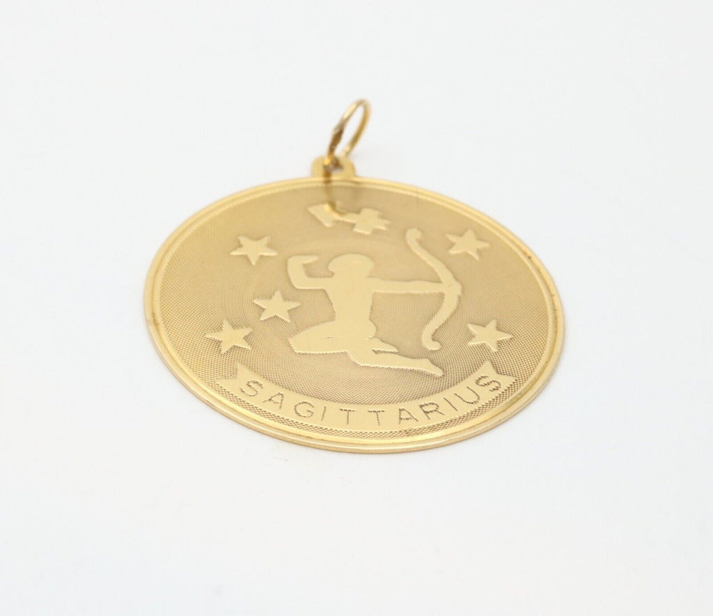 Vintage Zodiac “Sagittarius” 14K yellow Gold Large Medallion Charm Pendant