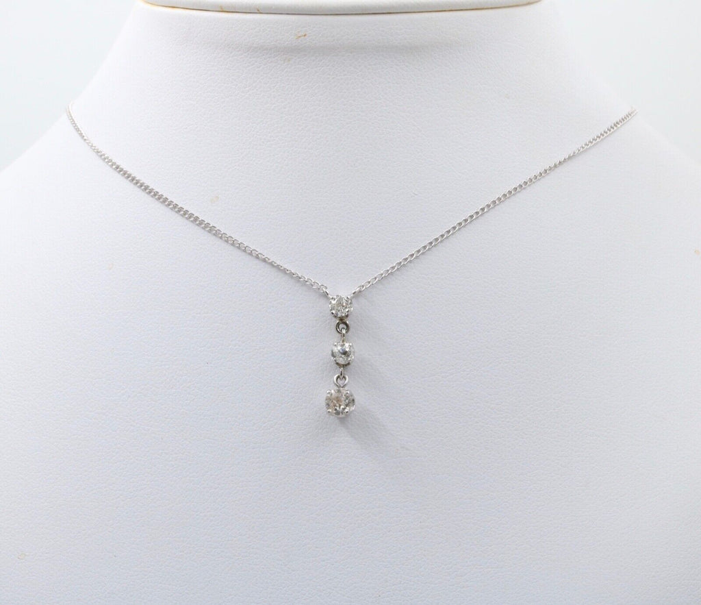 Vintage 14K White Gold Three Diamond Pendant, Necklace