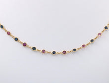 Load image into Gallery viewer, Vintage 14K Yellow Gold Ruby And Sapphire By The Yard Necklace. Station Necklace
