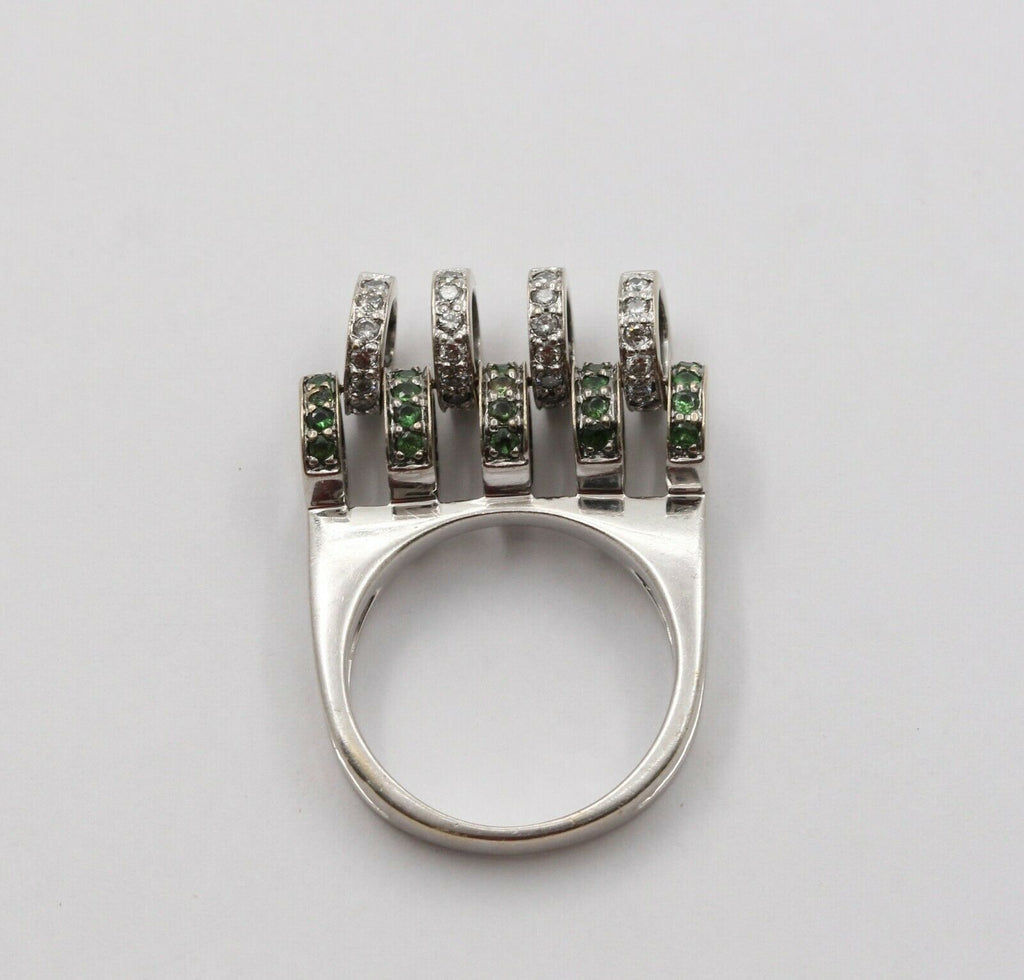 Sonia B 18K White Gold Interactive Diamonds and Green Garnet Movable Ring Band.
