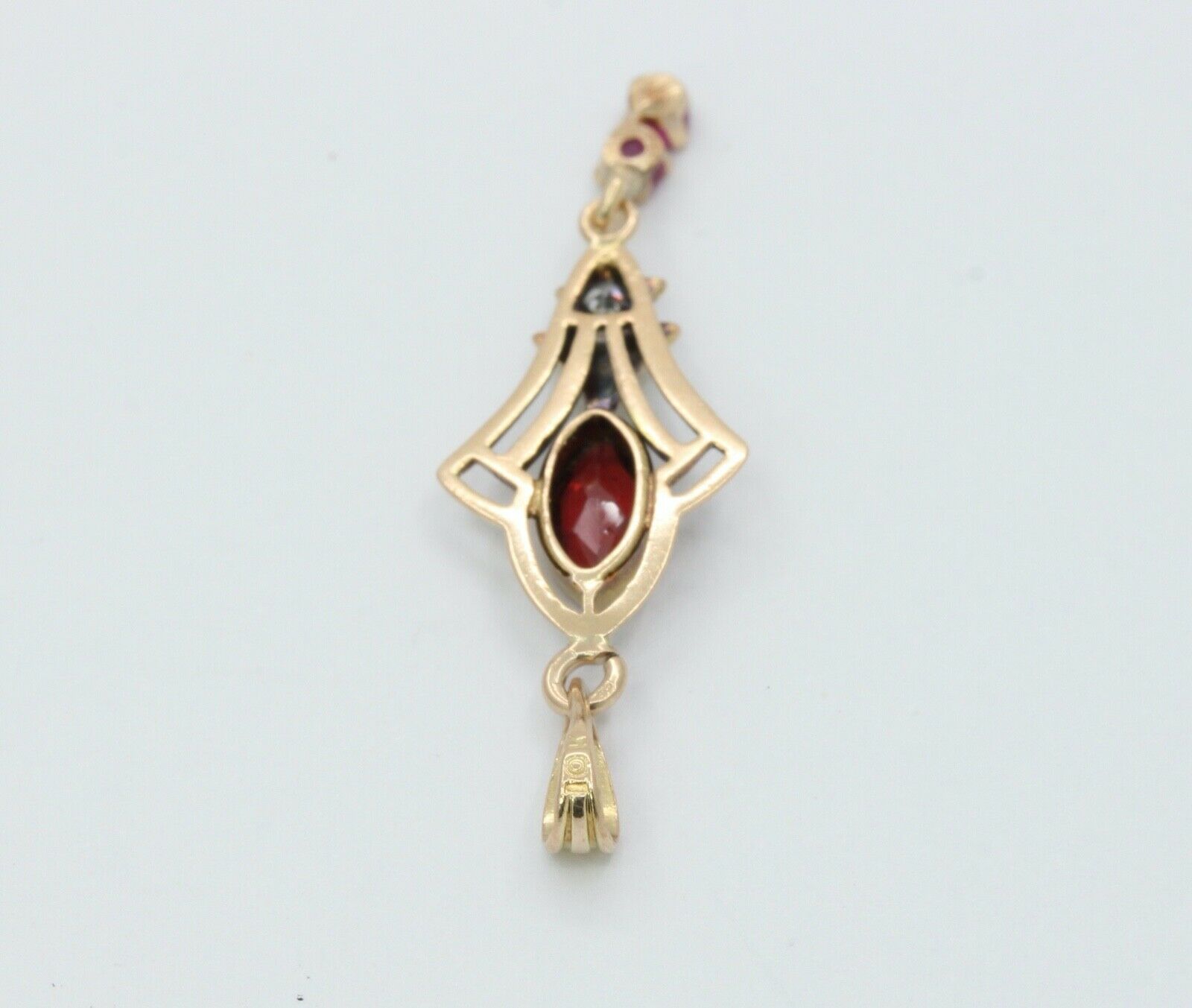 Art Nouveau Ruby Diamonds Garnet 10K Gold Pendant