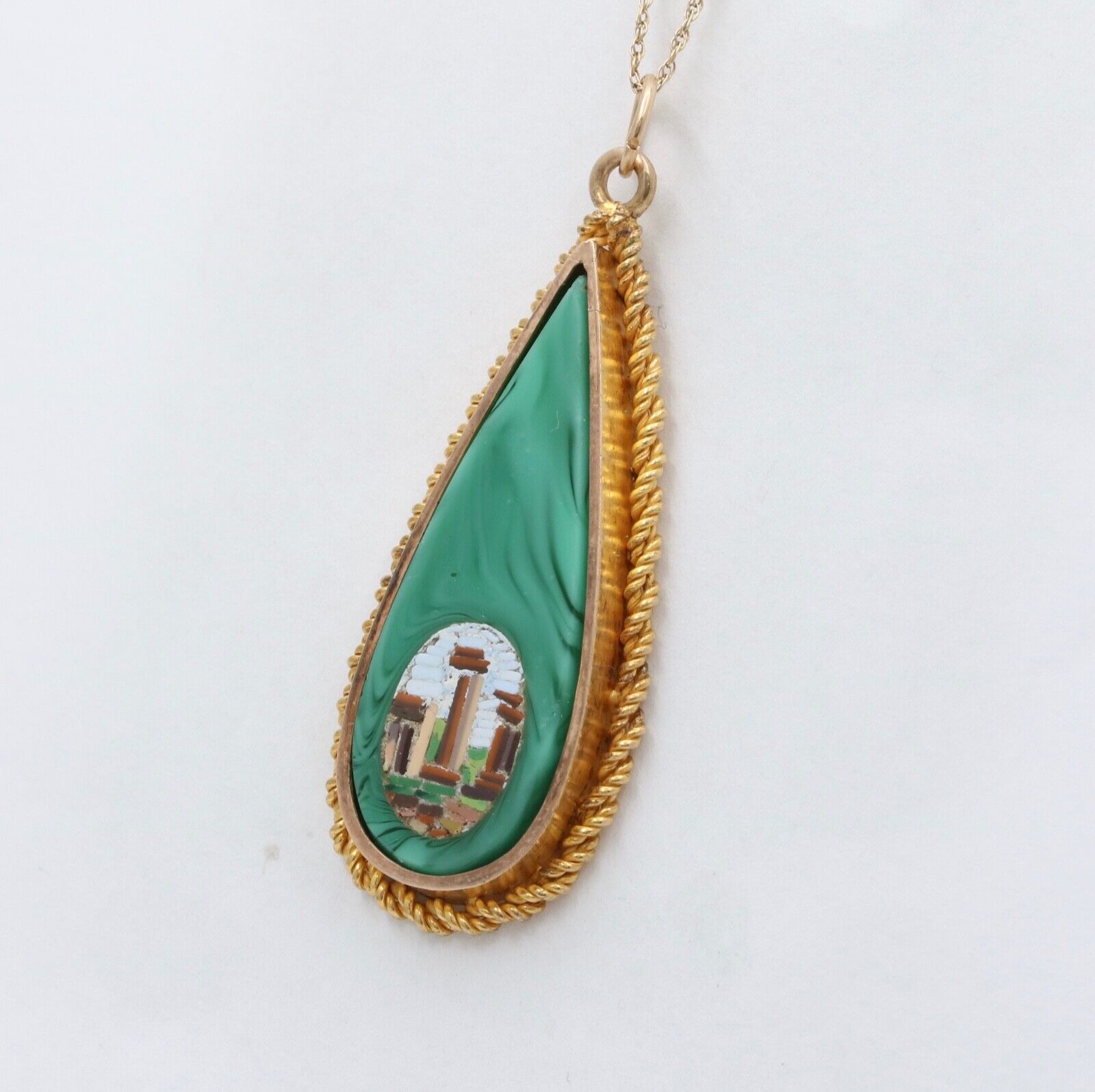 Vintage Micro-Mosaic Malachite Pendant