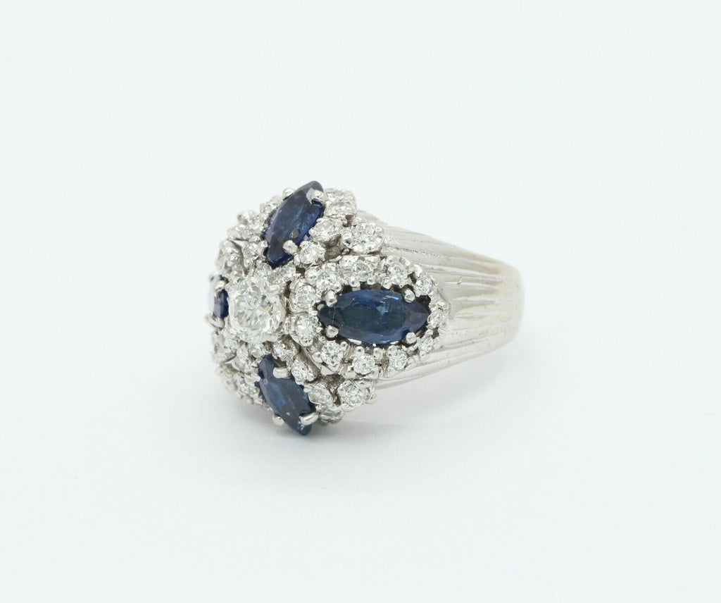 Vintage 14K White Gold Sapphire Diamond Cocktail Ring
