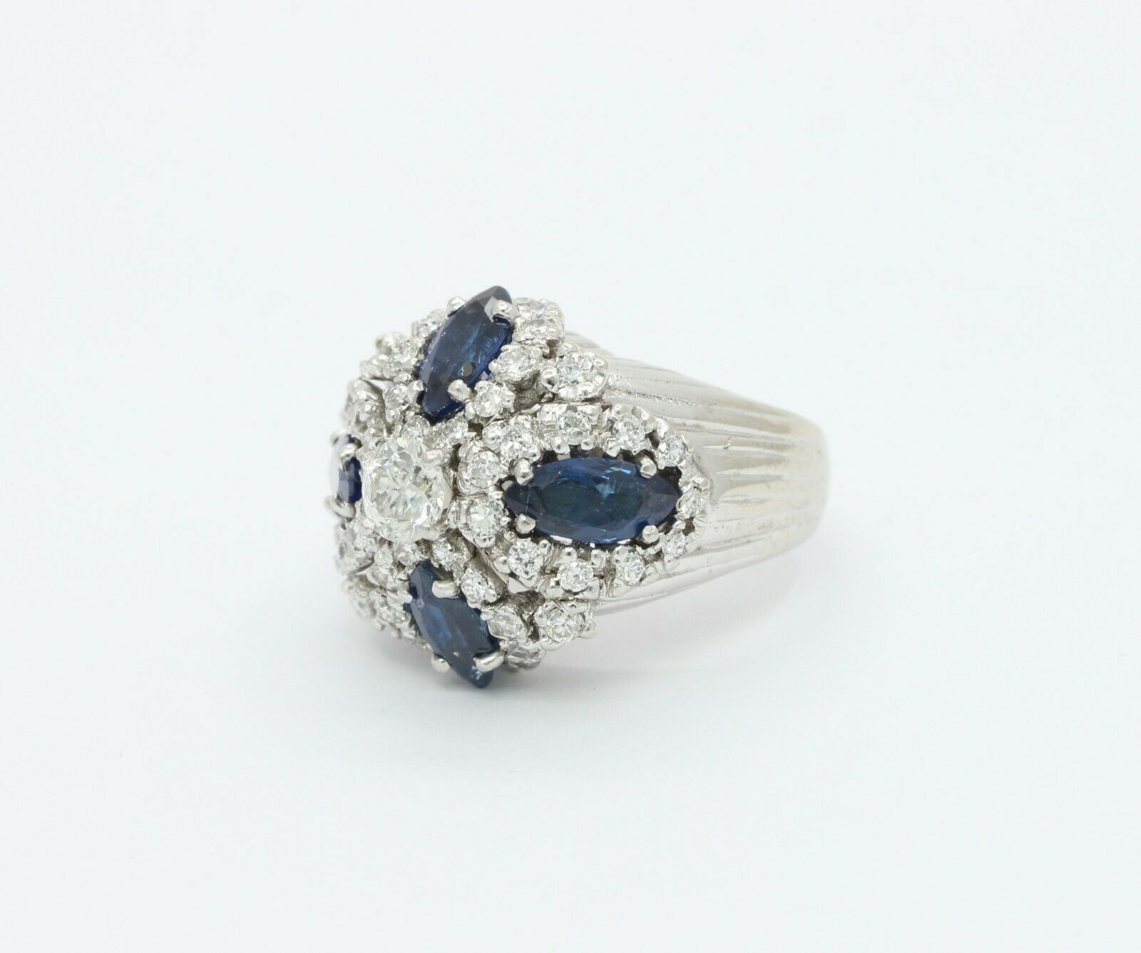 Vintage 14K White Gold Sapphire Diamond Cocktail Ring