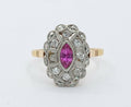 Victorian 18K Yellow Gold and Platinum Diamond Pink Sapphire Ring