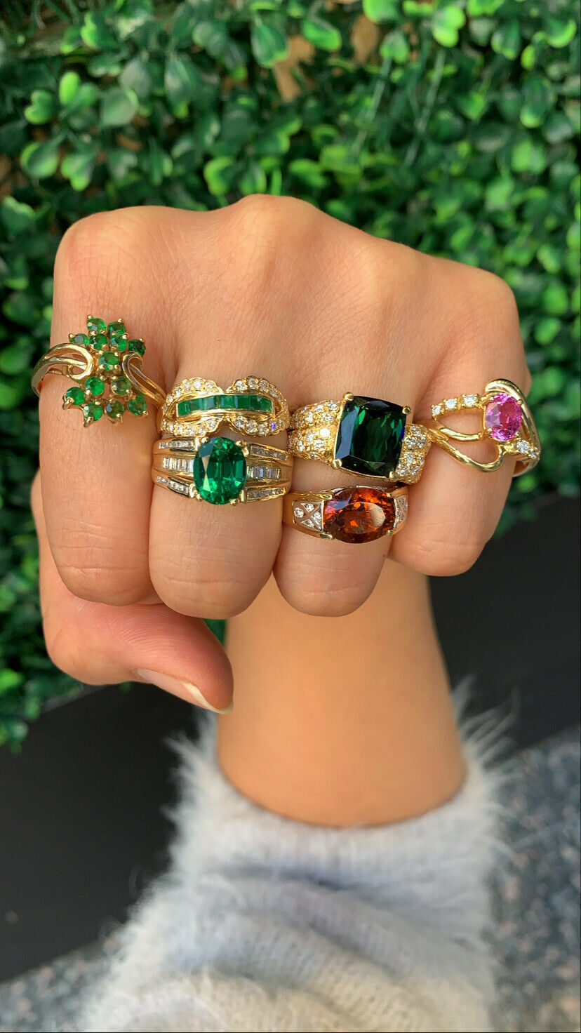 Vintage Infinity Diamond & Emerald Ring Band