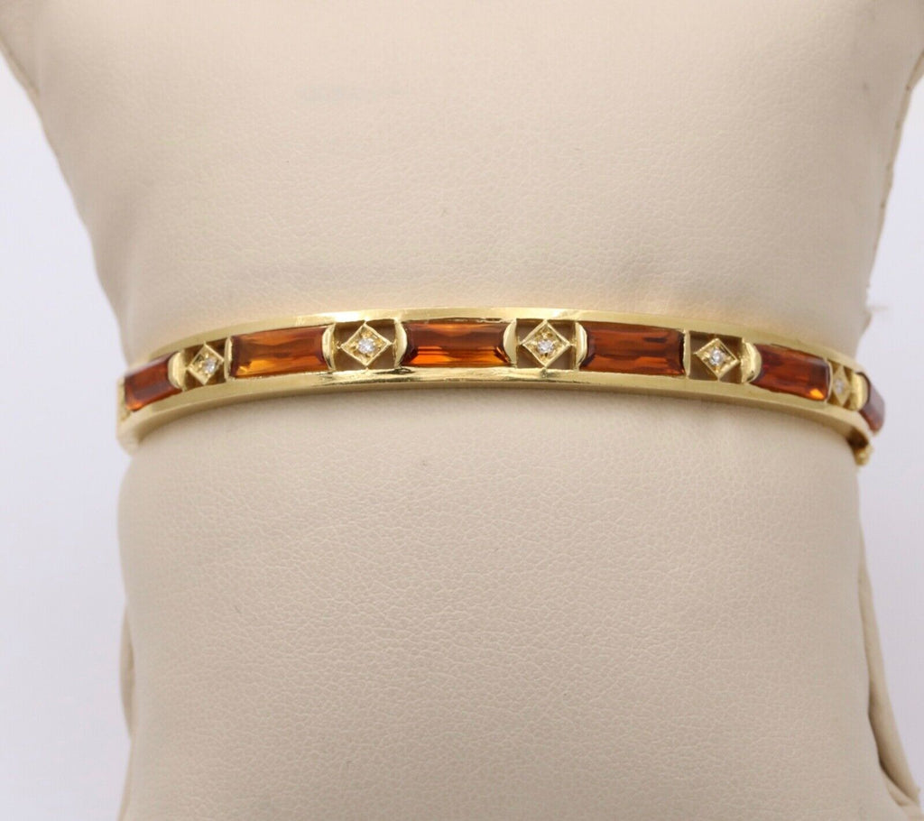 Vintage Citrine & Diamond 18K Yellow Gold Bangle Bracelet