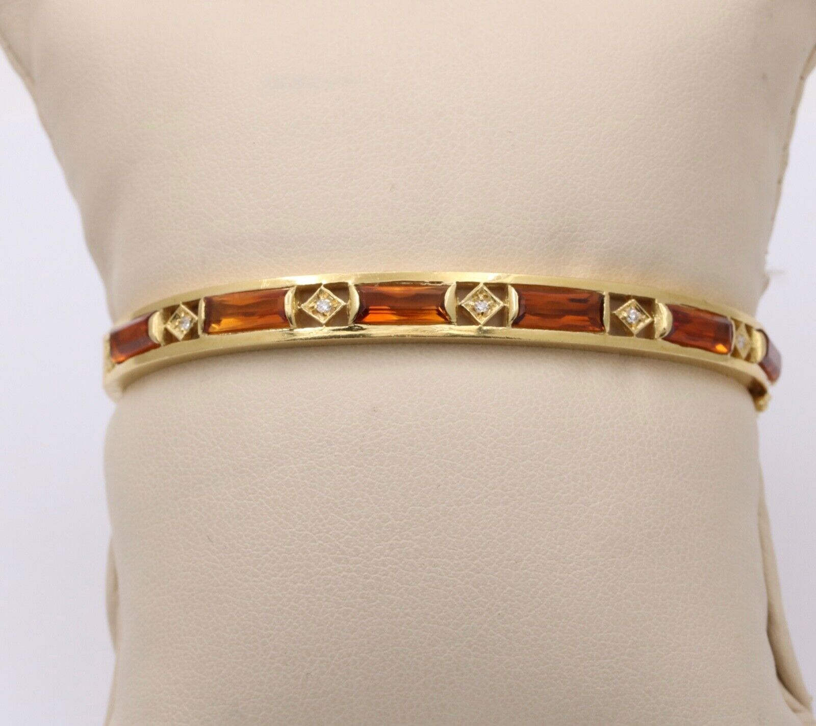 Vintage Citrine & Diamond 18K Yellow Gold Bangle Bracelet