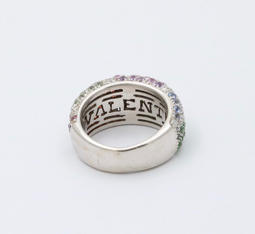 Vintage Valente MultiStone Wave 18K White Gold Ring