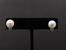 Load image into Gallery viewer, Classic 10K Yellow Gold 9.8 mm Pearl &amp; Diamond Studs Earrings,
