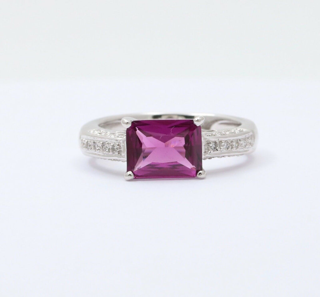 Vintage Amethyst Diamonds 18K White Gold Ring