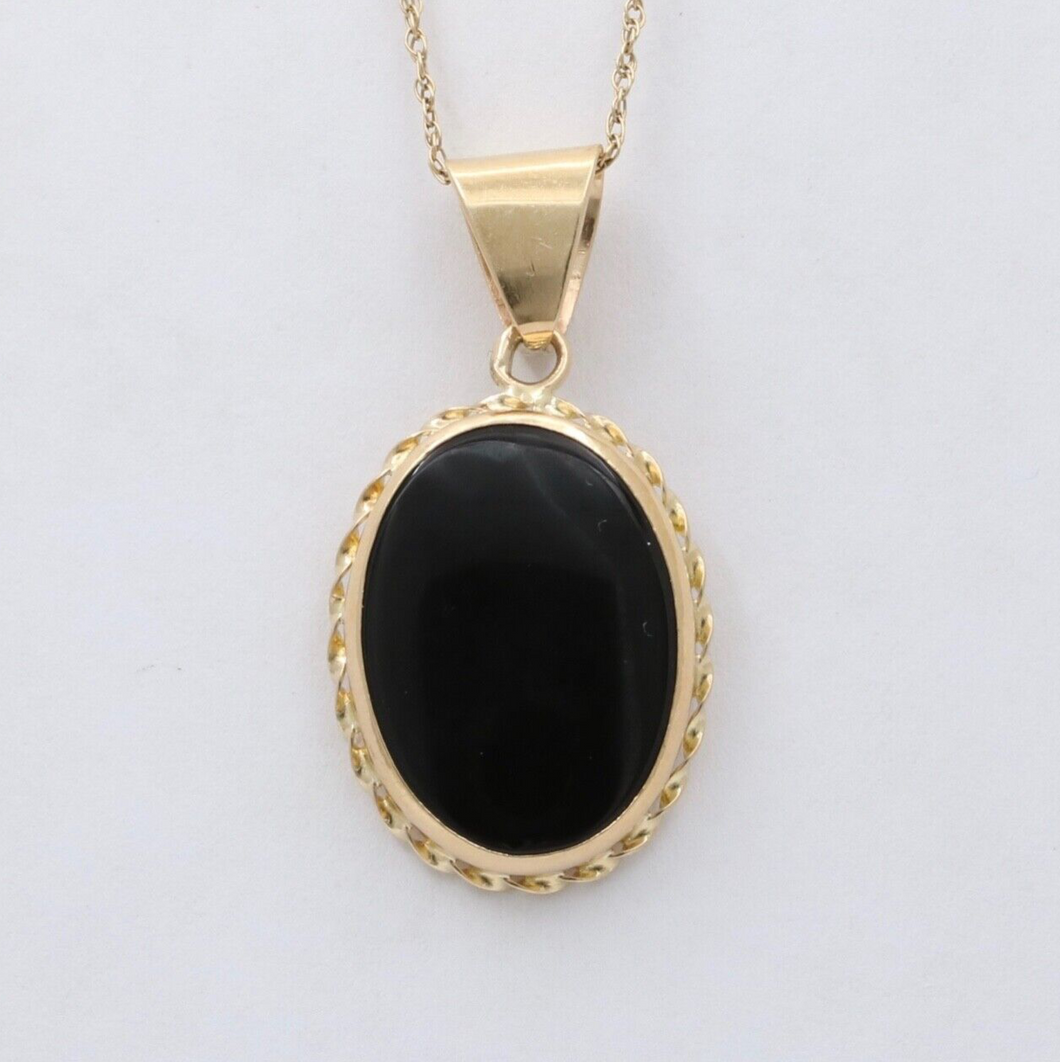 Vintage 14K Gold Onyx Charm Pendant.Necklace