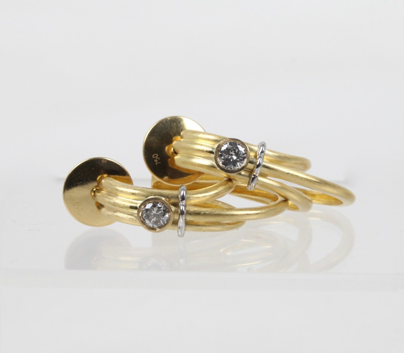 Vintage Denior 18K Yellow Gold, Diamond Earrings