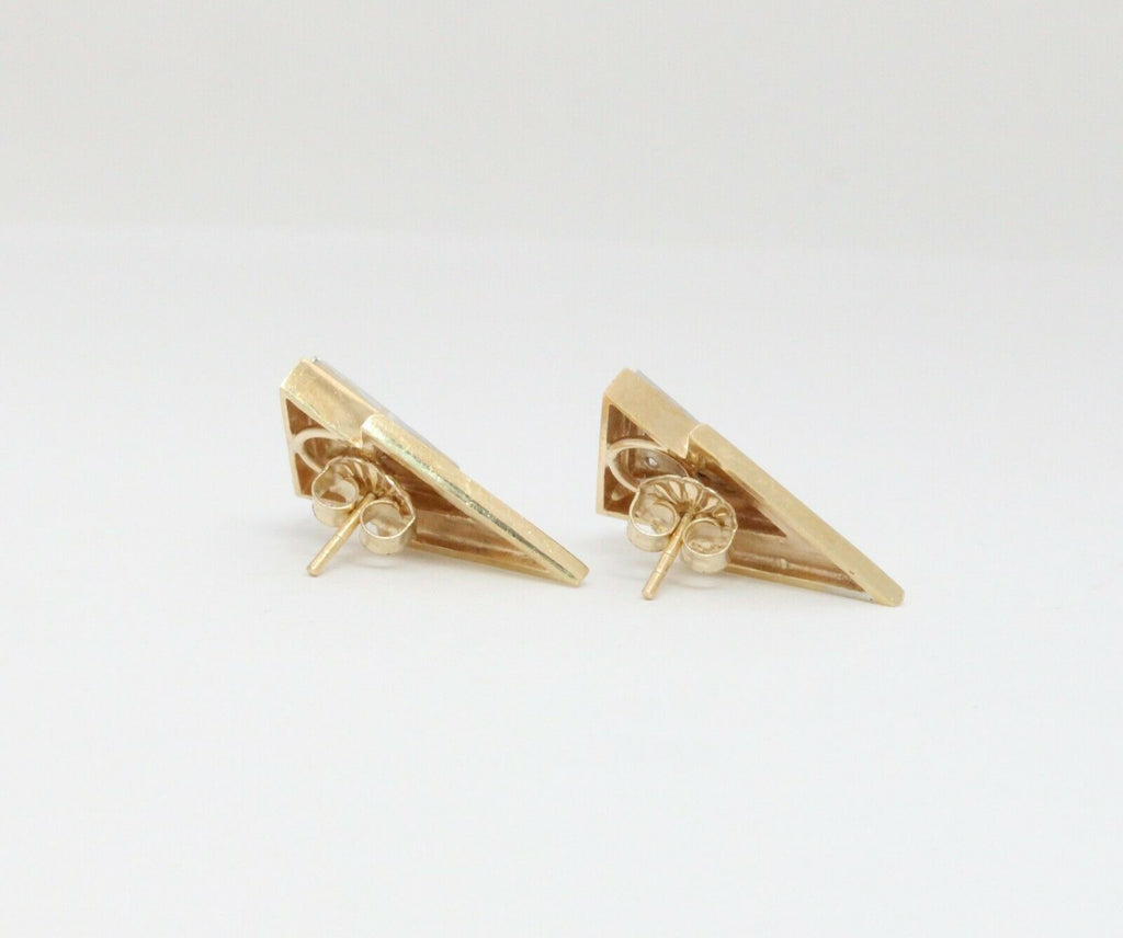 Vintage 14K Yellow Gold Diamond Triangle Earrings