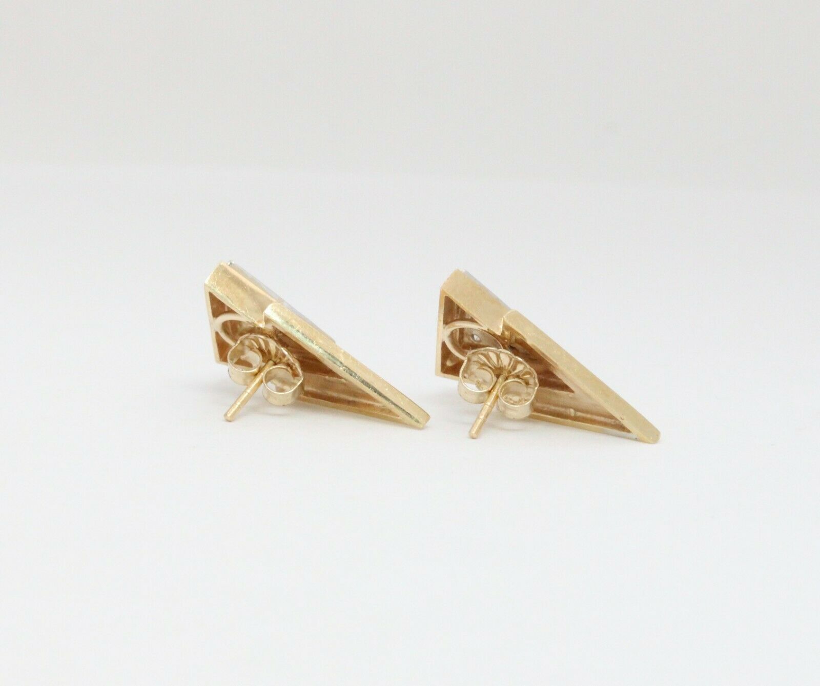 Vintage 14K Yellow Gold Diamond Triangle Earrings