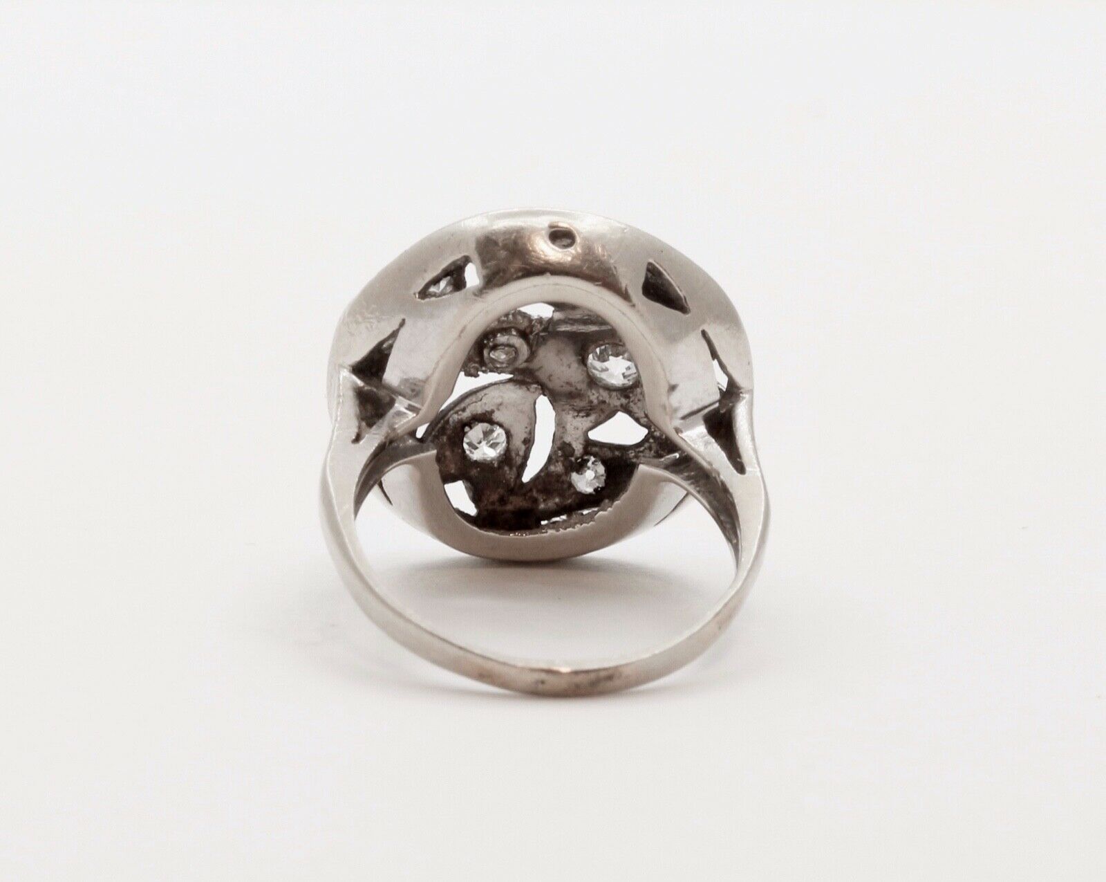 Art Deco Diamonds Hearts 14K White Gold Ring