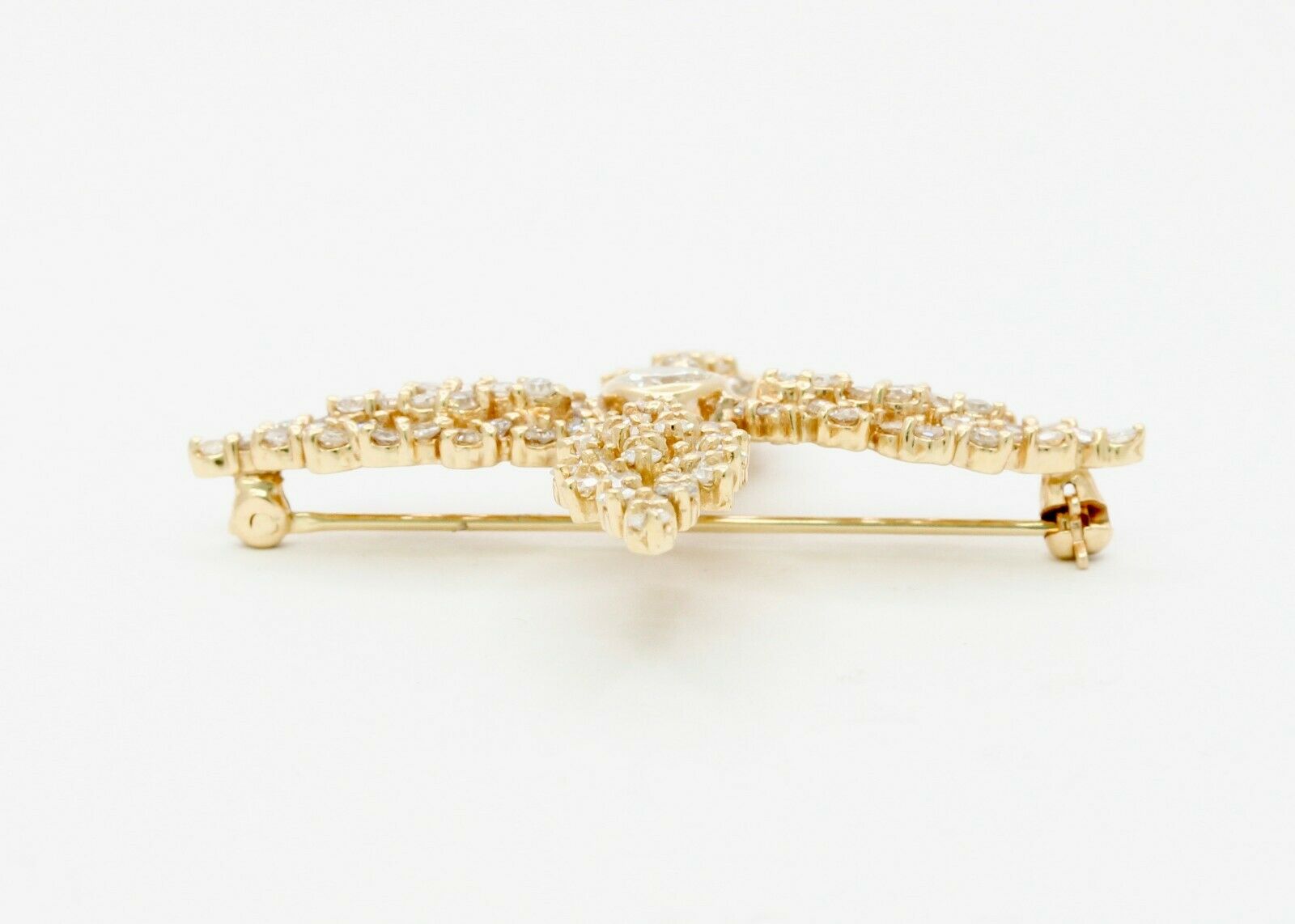 Vintage 14K Yellow Gold Four Leaf 6.50 Carat Diamond Brooch