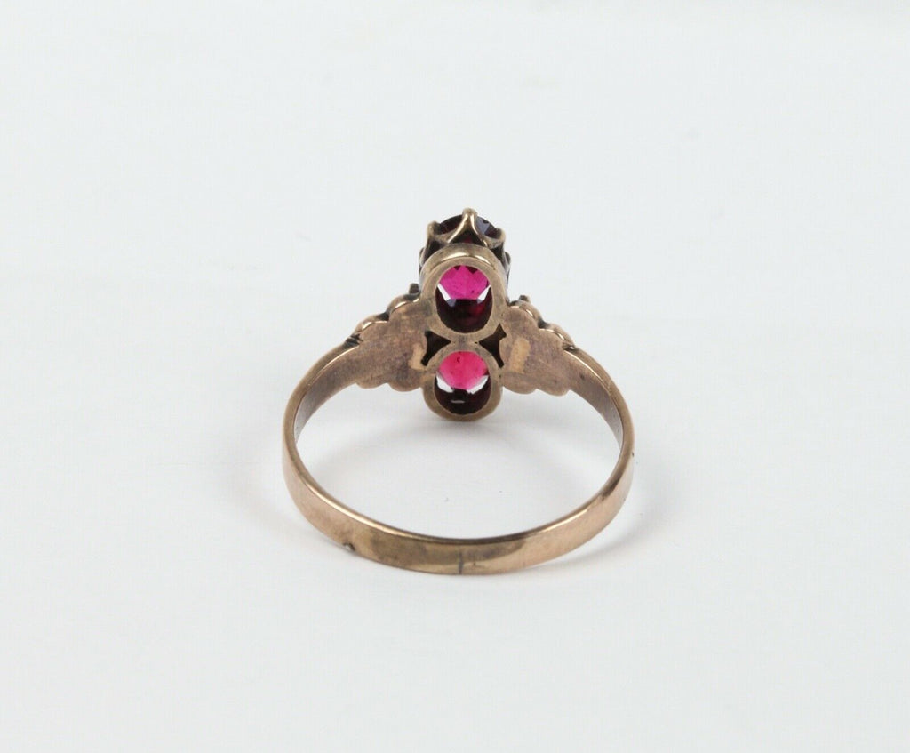 Rare Beautiful Victorian Ruby Seed Pearl 9K Rose Gold Ring