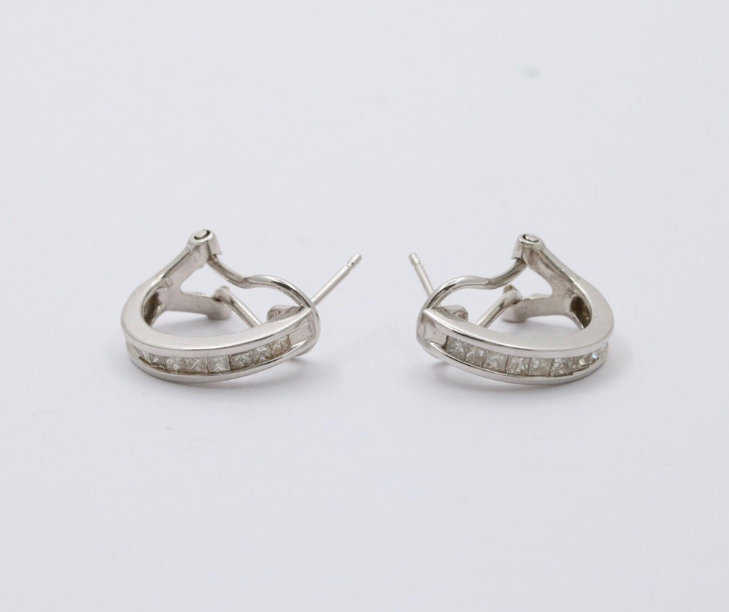 Vintage Huggie Table Cut Diamonds 14K White Gold Earrings