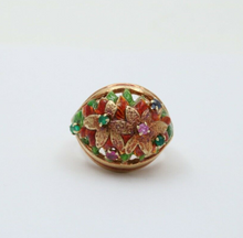 Load image into Gallery viewer, Vintage 14K Yellow Gold Pink Tourmaline, Green Chalcedony and Sapphire Dome Flow
