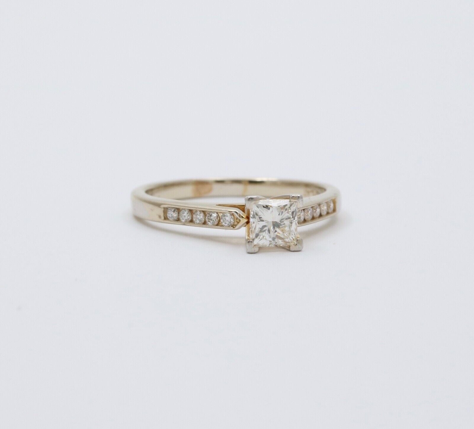 Vintage 18K Gold Princess Cut Diamond 18K WG Platinum Engagement Ring Band