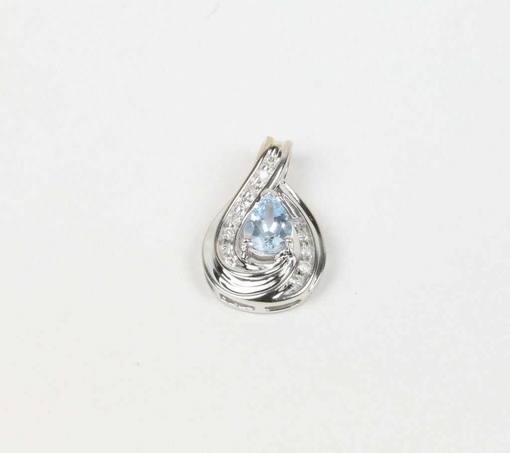 Vintage 14K White Gold Aquamarine Diamond Tear Drop Pendant