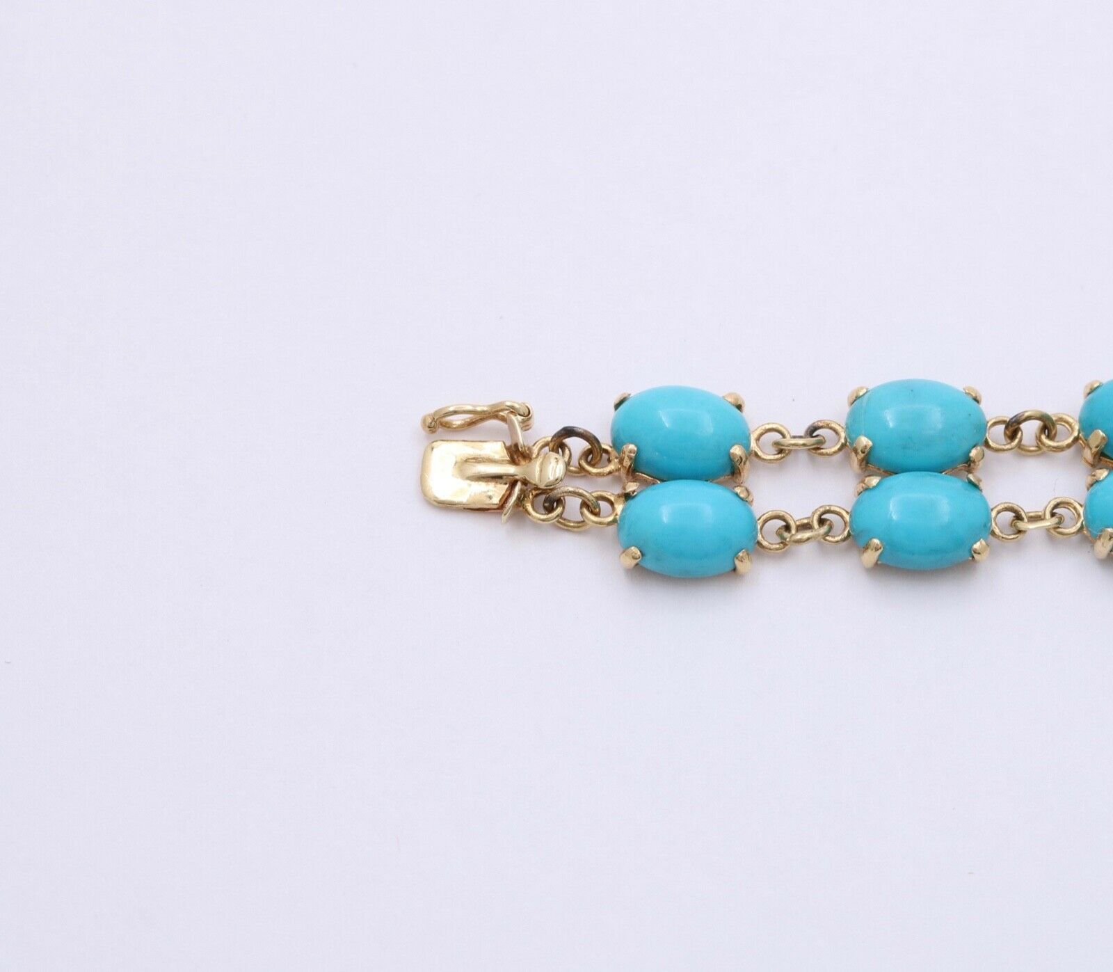 Vintage Turquoise Good Luck 14K Yellow Gold Bracelet