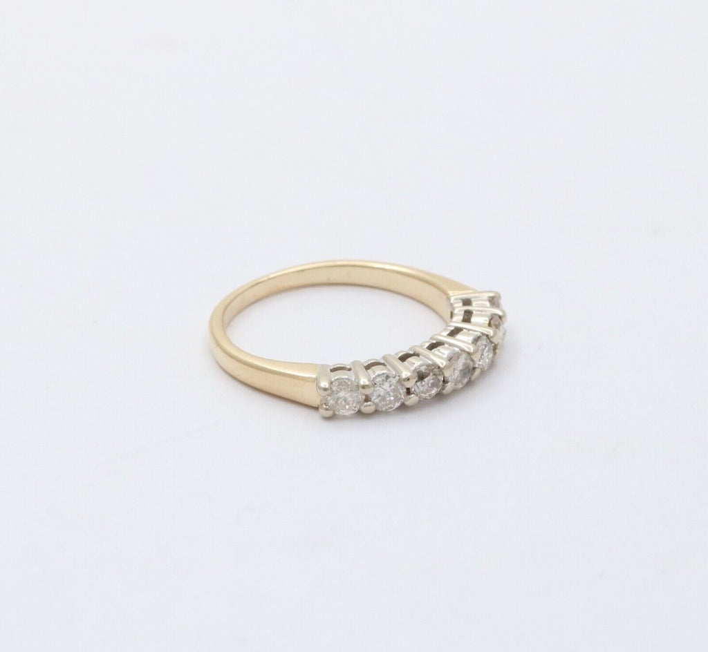 Vintage 14K Gold Seven Diamond Ring Band, Wedding Band.