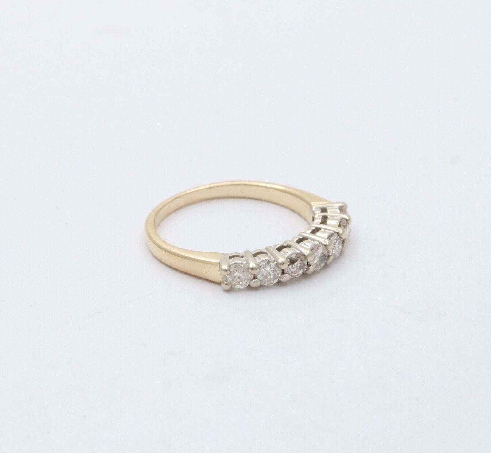 Vintage 14K Gold Seven Diamond Ring Band, Wedding Band.