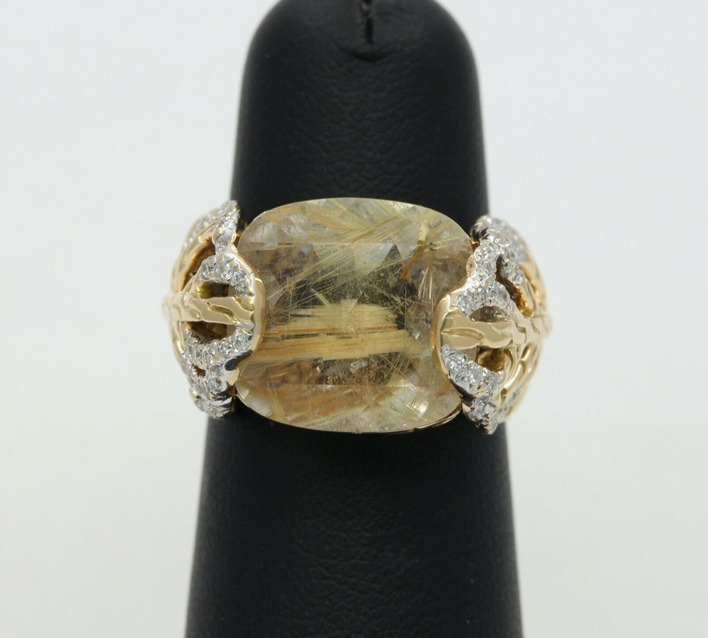 Vintage John Hardy Rutilated Quartz Diamonds Leaf Ring