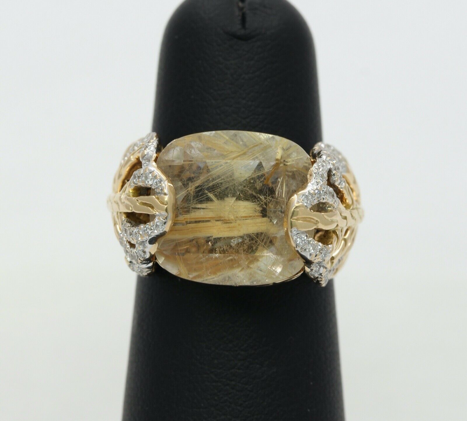 Vintage John Hardy Rutilated Quartz Diamonds Leaf Ring