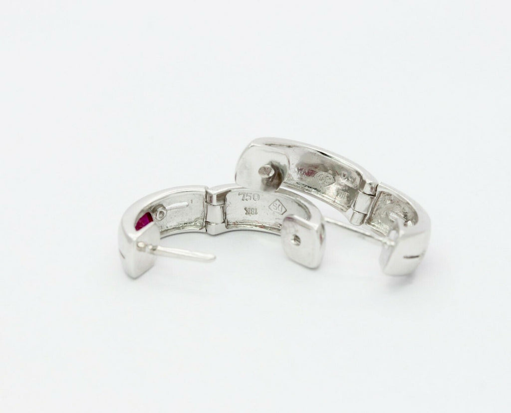 Cute 18K White Gold Natural Ruby Diamond Huggie Earrings