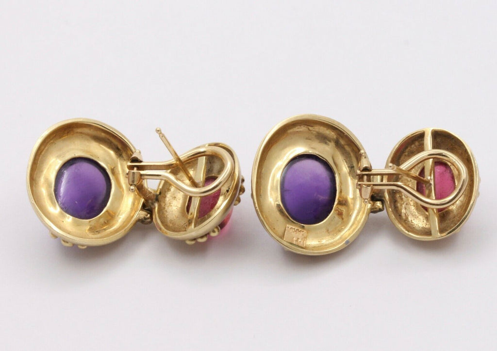 Vintage 14K Yellow Gold Hanging Tourmaline Earrings