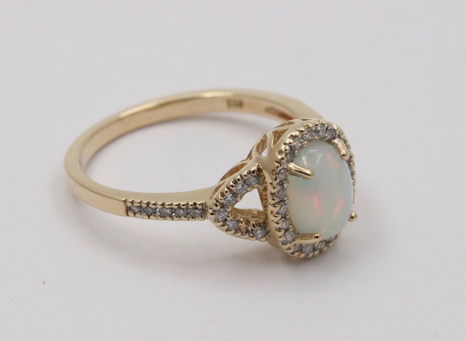 Vintage Australian Opal and Diamond Halo 14K Yellow Gold Ring, Engagement Ring