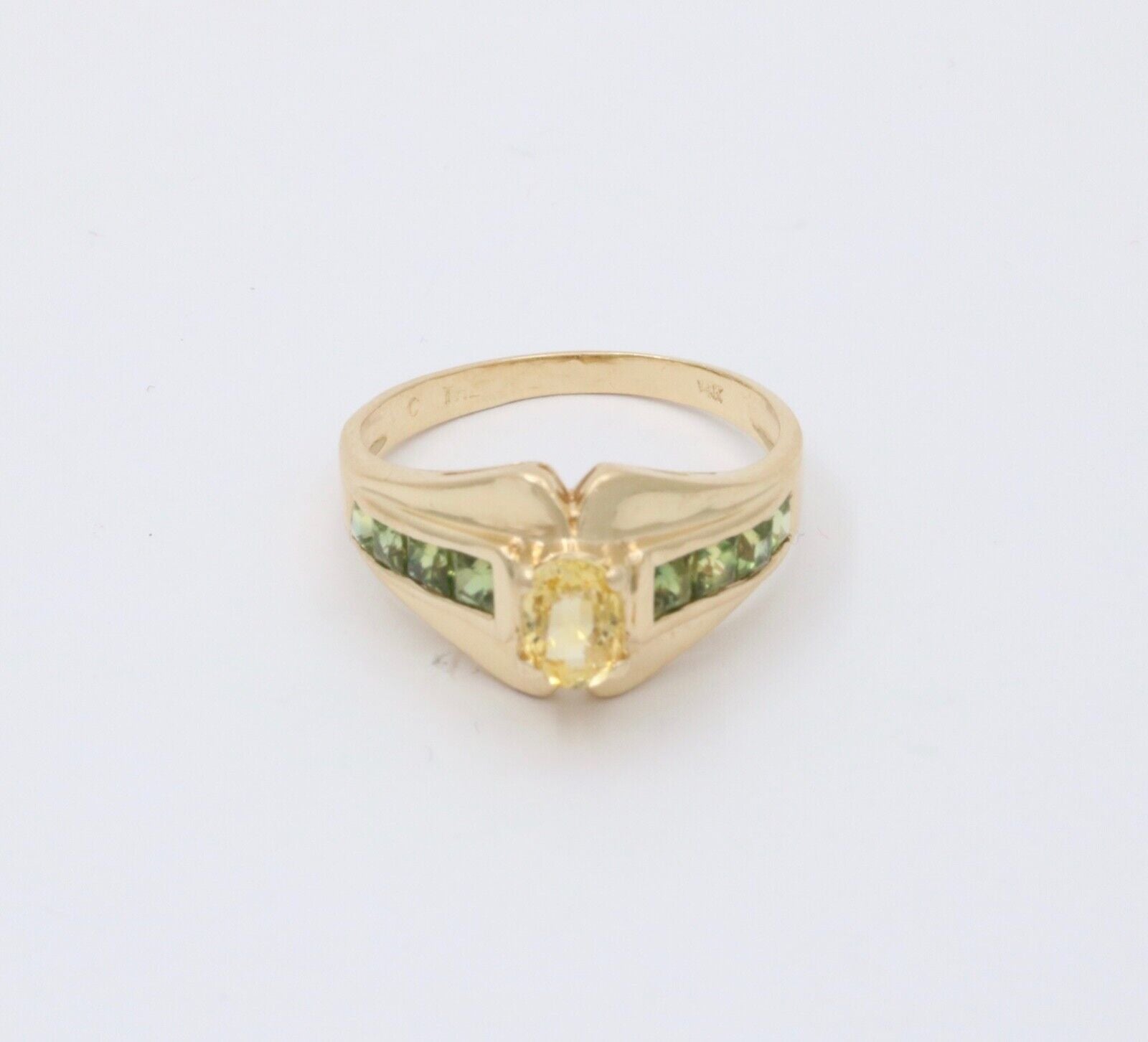 Vintage Citrine & Peridot 14K Yellow Gold Ring Band.