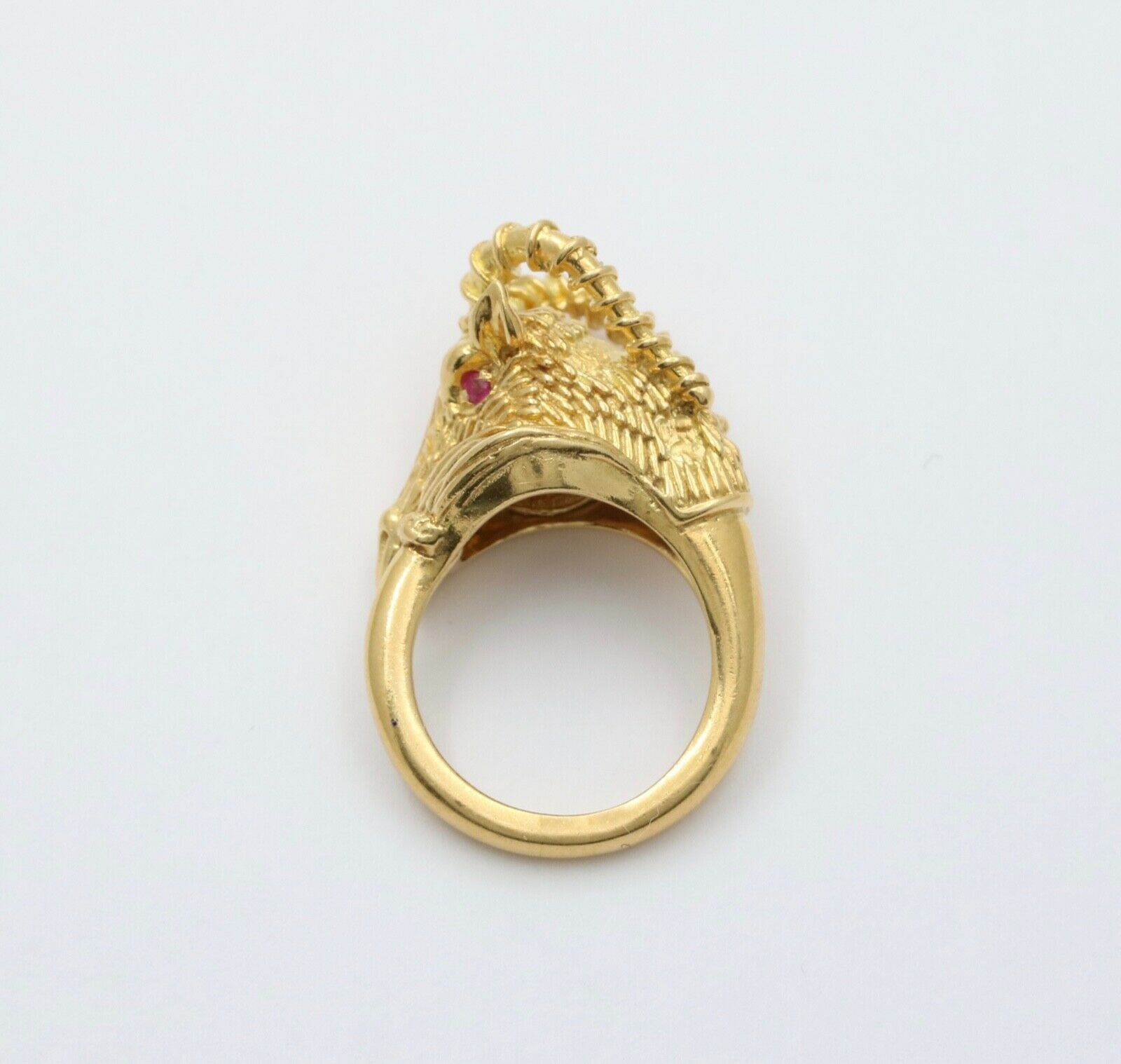 Vintage 18K Yellow Gold Ram Head Italian Ring, Zodiac Capricorn Aries Ring