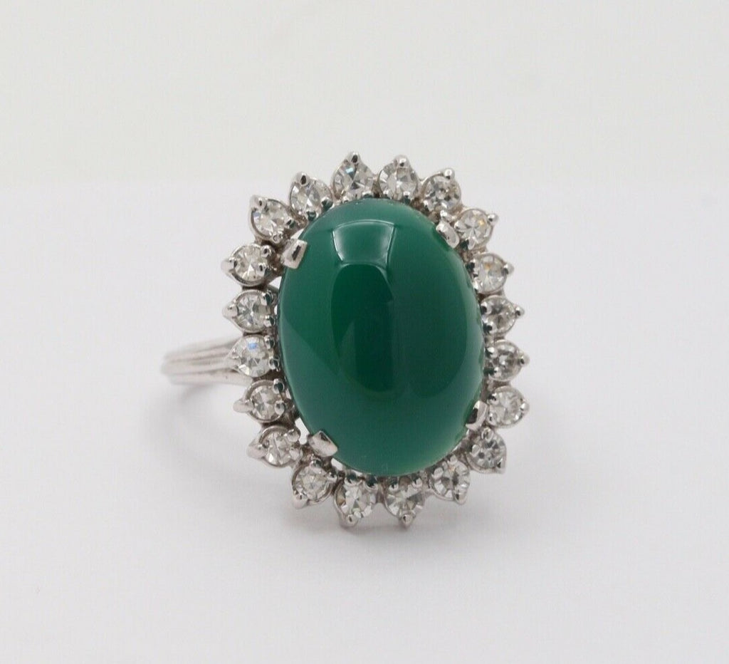 Vintage Statement Cocktail Diamonds Green Stone Ring