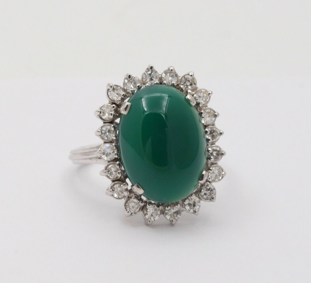 Vintage Statement Cocktail Diamonds Green Stone Ring