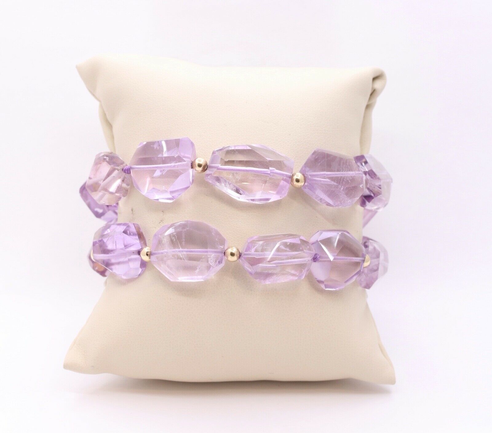 Vintage Rock Crystal Style Amethyst 14K Yellow Gold Bracelet