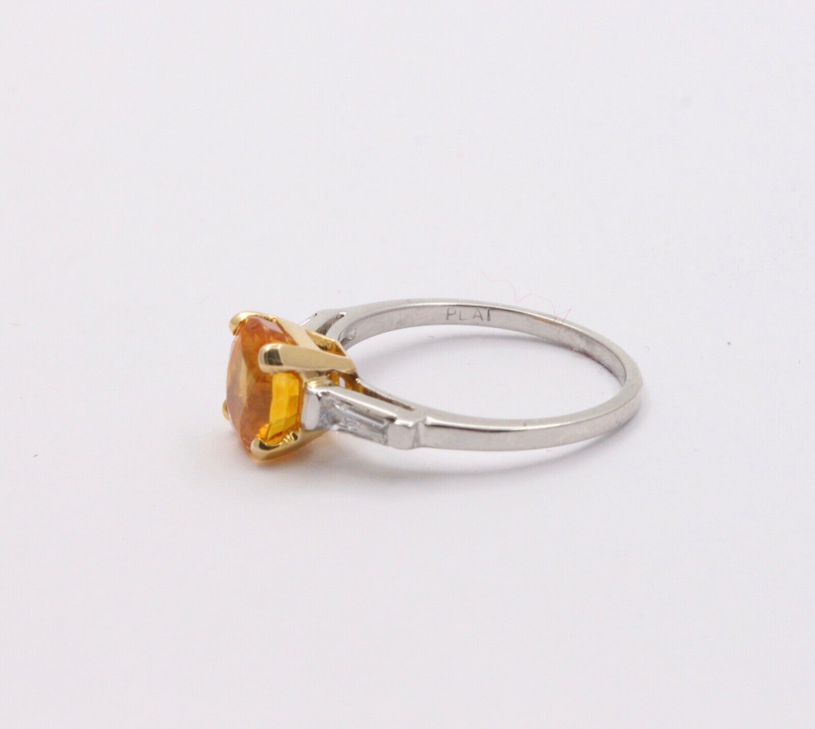 Vintage Oval Yellow Sapphire Baguette Diamonds Platinum Ring