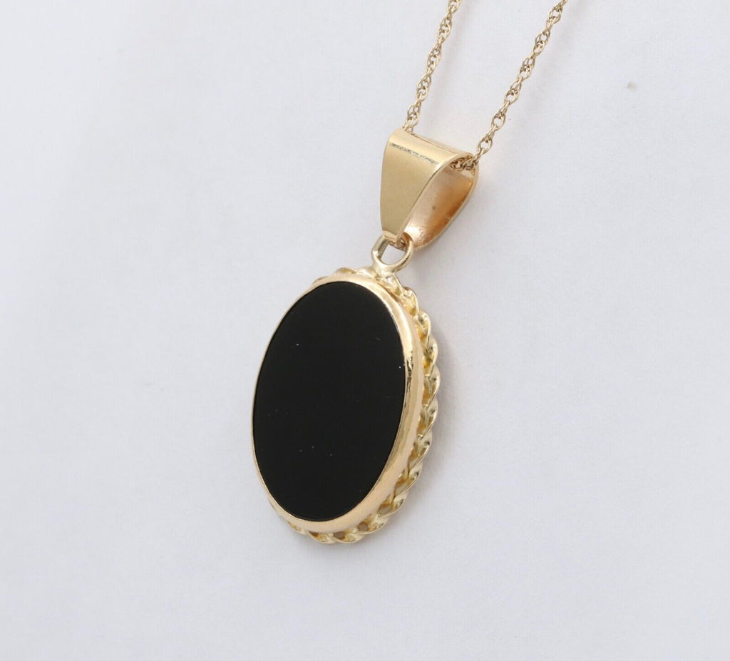 Vintage 14K Gold Onyx Charm Pendant.Necklace