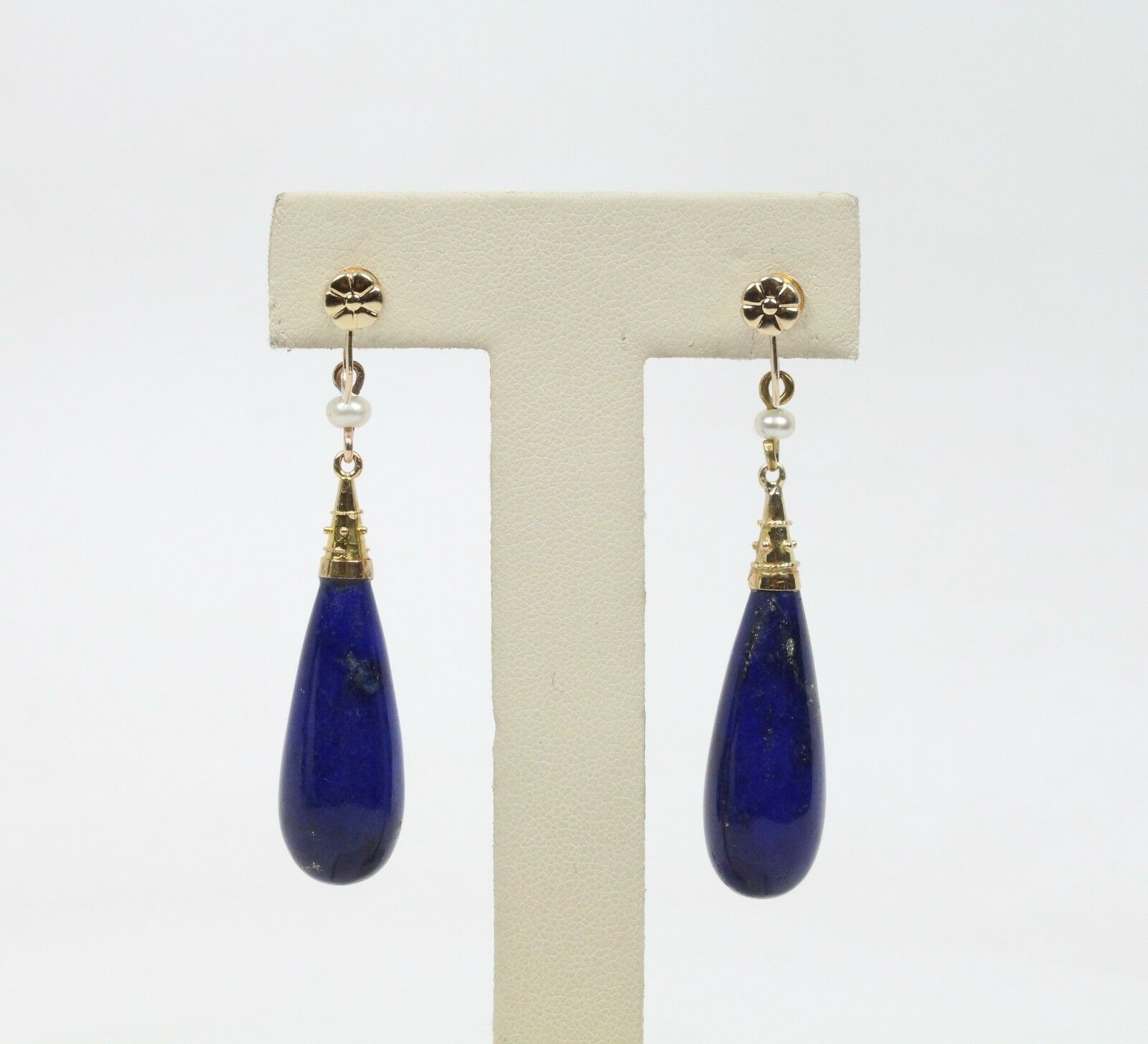 Vintage 14K Yellow Gold Lapis Lazuli Tear Drop Earrings