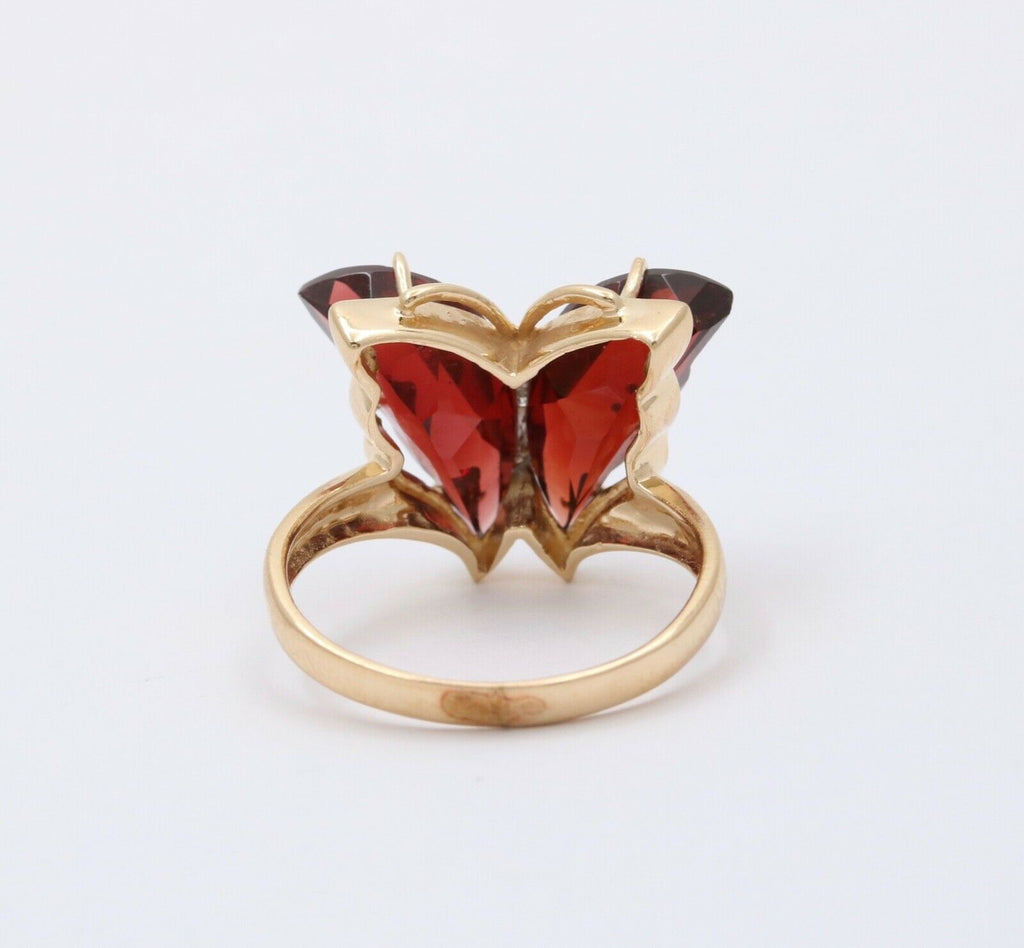 Vintage Butterfly Garnets Diamond 14K Yellow White Gold Ring