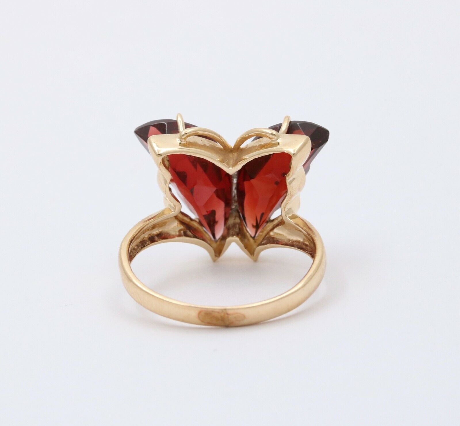 Vintage Butterfly Garnets Diamond 14K Yellow White Gold Ring
