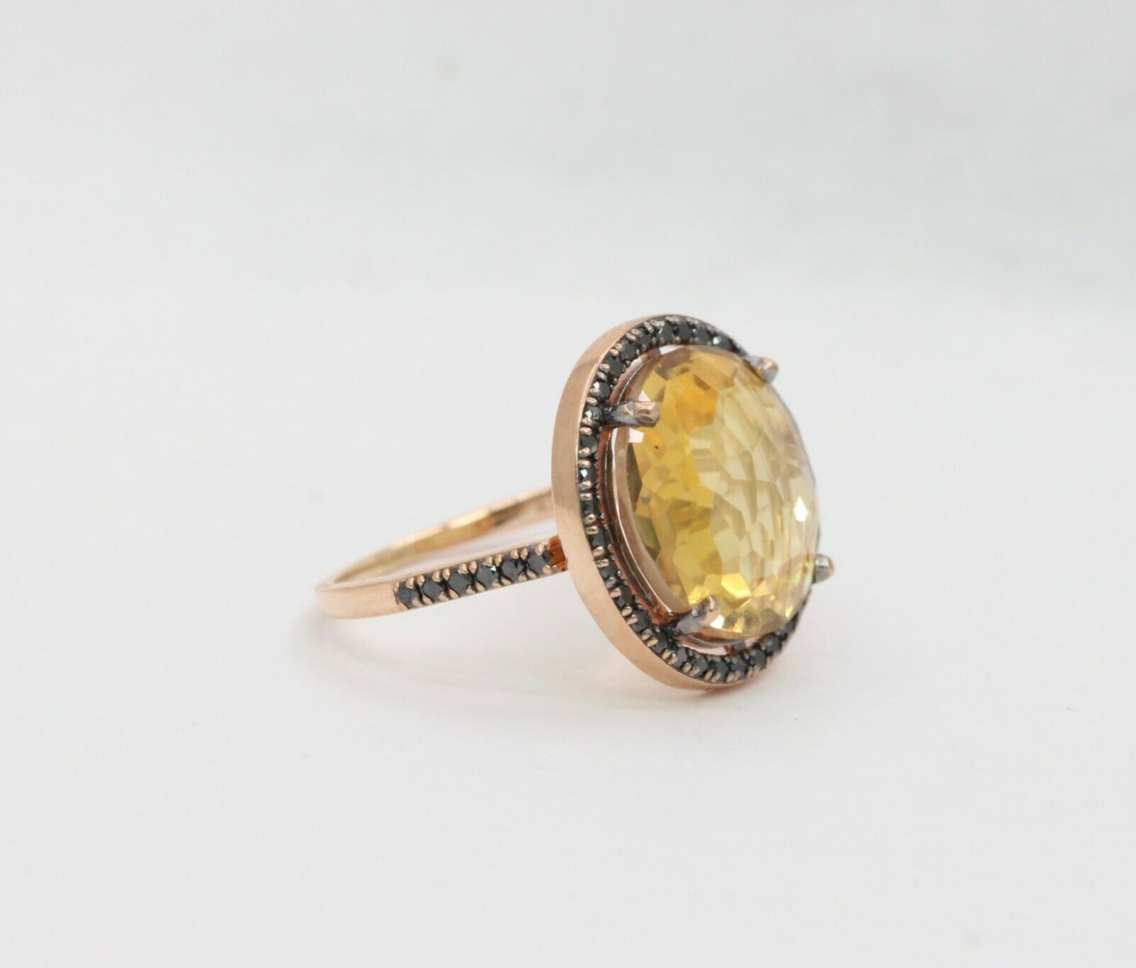 Vintage 14K Rose Gold Rose Citrine Sapphire Ring