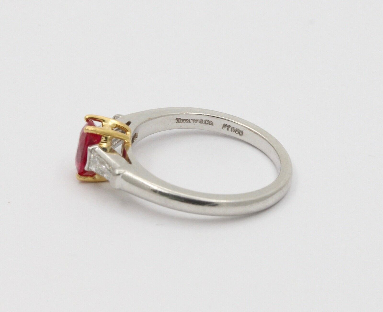 Vintage Tiffany & Co. Burma Ruby Baguette Diamonds Platinum18K Ring