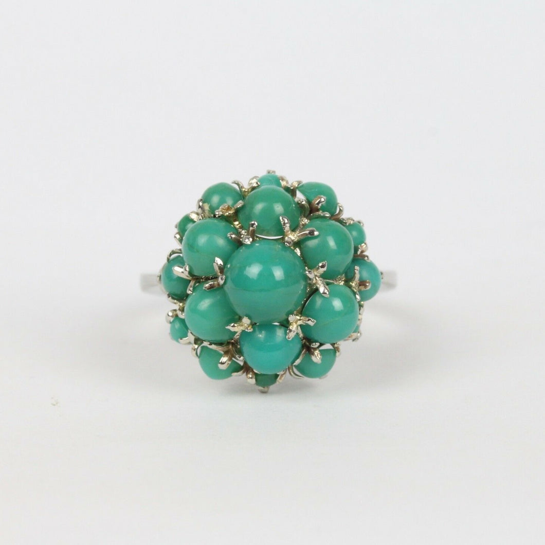 Vintage Turquoise 14k White Gold Cocktail Ring