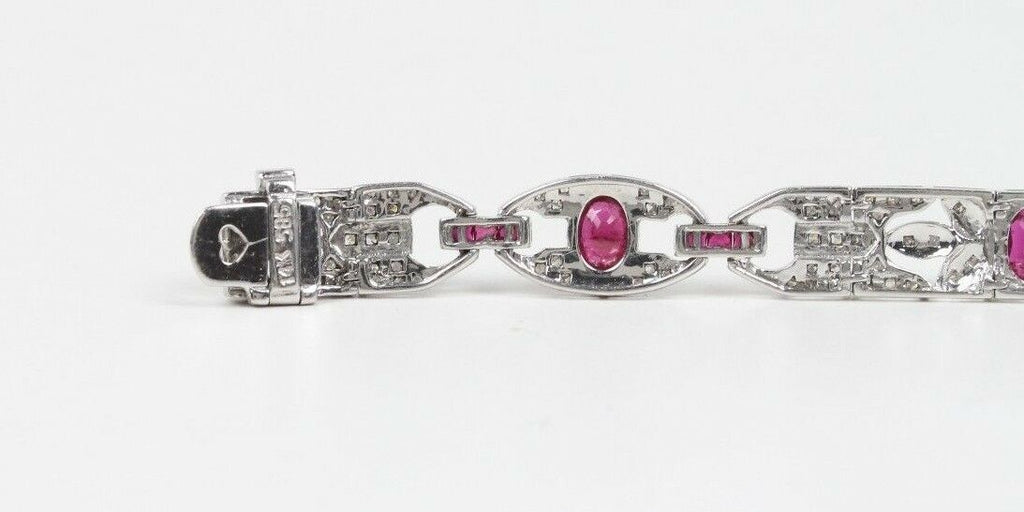 Vintage Ladies Diamonds Rubies 14K White Gold Bracelet